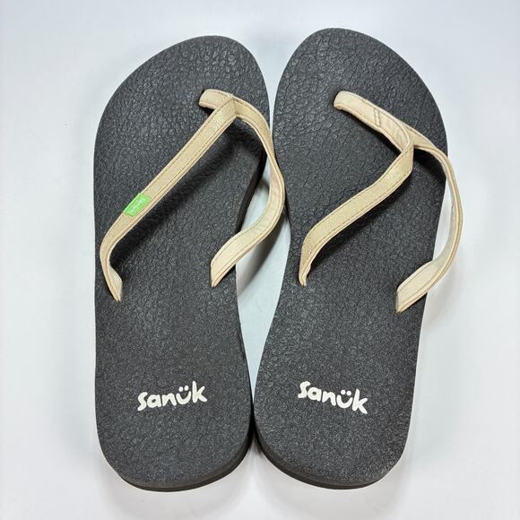 Sanuk Yoga Spree 4 Metallic Gold Flip Flops Casual Sandals 1092006 Womens Size 8 - Picture 7 of 9